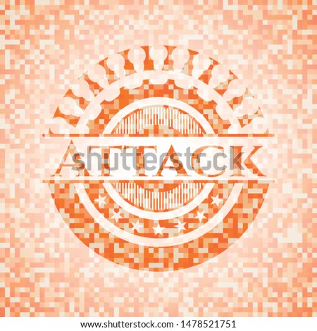 Attack orange tile background illustration. Square geometric mosaic seamless pattern with emblem inside.
