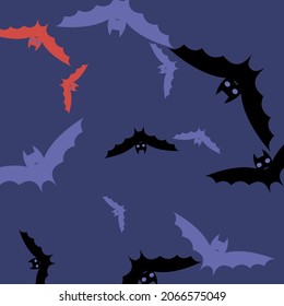 Attack Pink Purple Print Flying Bats Art Pattern. Spooky Night Scary Creepy Red Bats Vector Background. Motion Eyes Black Gothic Halloween Modern Design. Chaos Colorful Retro Sky Background.