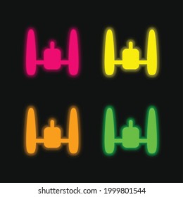 Attack Plane four color glowing neon vector icon