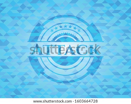 Attack realistic sky blue emblem. Mosaic background