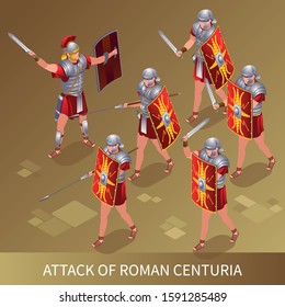 Attack of Roman Centuria Ancient Rome illustration isometric icons on isolated background