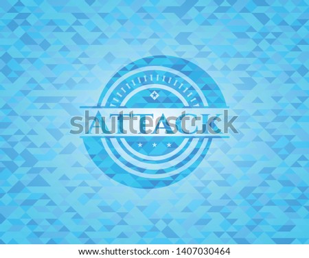 Attack sky blue emblem with mosaic ecological style background