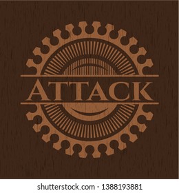 Attack vintage wooden emblem. Vector Illustration.