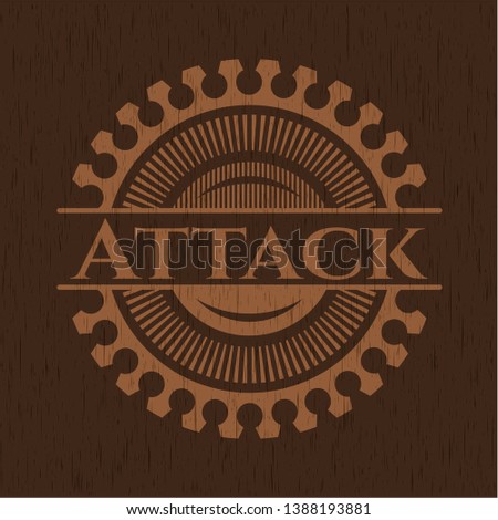 Attack vintage wooden emblem. Vector Illustration.