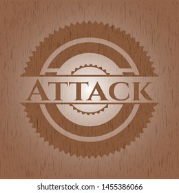 Attack wooden emblem. Vector Illustration.
