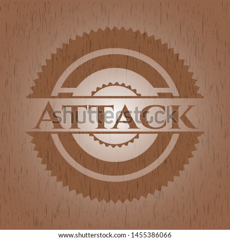 Attack wooden emblem. Vector Illustration.