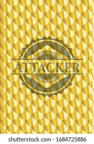 Attacker golden emblem. Scales pattern. Vector Illustration. Detailed.