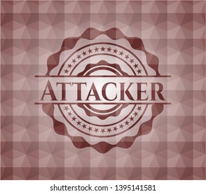 Attacker red seamless emblem or badge with abstract geometric polygonal pattern background.