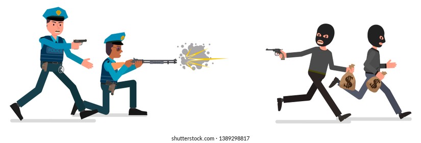 Attackers flee the scene of the crime. Vector illustration, flat style drawing. Isolated on a white background.