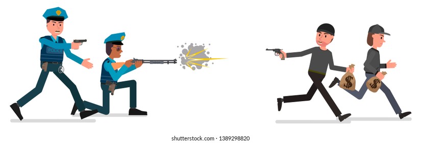 Attackers flee the scene of the crime. Vector illustration, flat style drawing. Isolated on a white background.