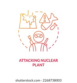 Attacking nuclear plant red gradient concept icon. Terrorism danger. Contamination accident cause abstract idea thin line illustration. Isolated outline drawing. Myriad Pro-Bold font used
