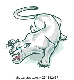 Attacking stylized albino wild cat isolated on white.