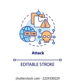 Attacks concept icon. Social engineering. Digital terrorism. Stealing personal data abstract idea thin line illustration. Isolated outline drawing. Editable stroke. Arial, Myriad Pro-Bold fonts used