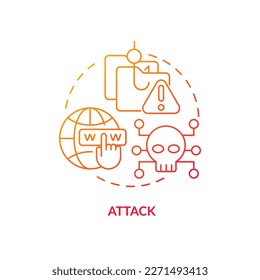 Attacks red gradient concept icon. Social engineering. Digital terrorism. Stealing personal. Cybercrimes data abstract idea thin line illustration. Isolated outline drawing. Myriad Pro-Bold font used