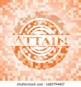 Attain orange mosaic emblem. Vector Illustration. Detailed.