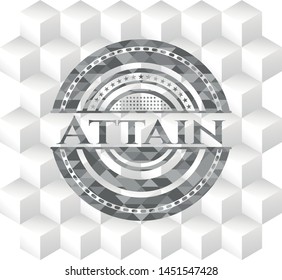 Attain realistic grey emblem with cube white background