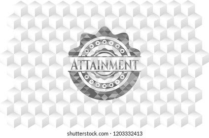 Attainment grey badge with geometric cube white background