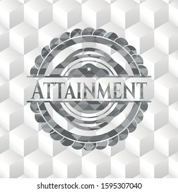 Attainment grey badge with geometric cube white background