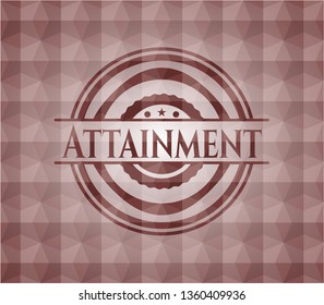 Attainment red emblem or badge with abstract geometric pattern background. Seamless.