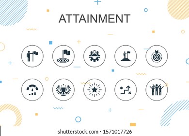 attainment trendy Infographic template. Thin line design with goal, leadership, objective, teamwork icons