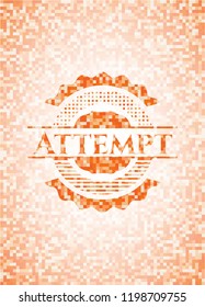 Attempt abstract orange mosaic emblem with background