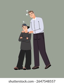 Attempt to make peace between close people vector illustration. Father and son compromise after quarrel original artwork