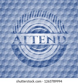 Attend blue emblem with geometric background.