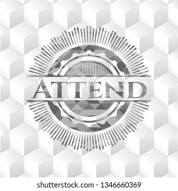Attend grey badge with geometric cube white background