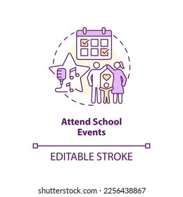 Attend school events concept icon. Schedule visiting. Promoting self esteem in teens abstract idea thin line illustration. Isolated outline drawing. Editable stroke. Arial, Myriad Pro-Bold fonts used