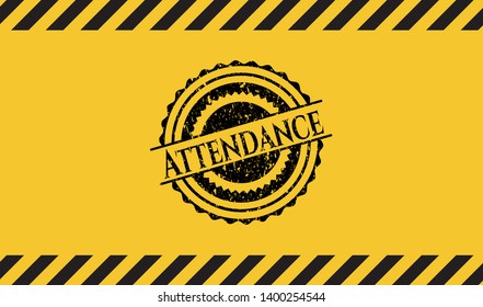 Attendance black grunge emblem, yellow warning sign. Vector Illustration. Detailed.