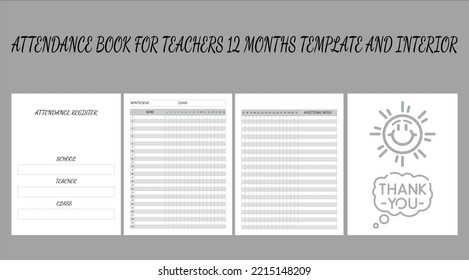 Attendance Book for Teachers 12 Months Template and Interior