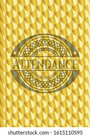 Attendance golden emblem. Scales pattern. Vector Illustration. Detailed.