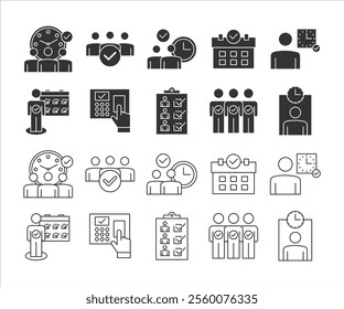 attendance icon set with glyph and outine styles