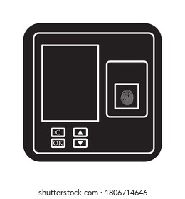 icono de la máquina de asistencia. Dispositivo de control de acceso de huellas digitales. ilustración vectorial sobre fondo blanco
