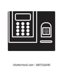 icono de la máquina de asistencia. Dispositivo de control de acceso de huellas digitales. ilustración vectorial sobre fondo blanco