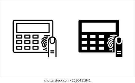 Sistema del icono de la máquina de la asistencia. Diseño del contorno del concepto de la Identificación de la huella dactilar. Ilustración vectorial en el fondo blanco
