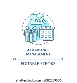 Attendance management blue concept icon. Tracking discipline. Control productivity. Employee monitoring abstract idea thin line illustration. Vector isolated outline color drawing. Editable stroke