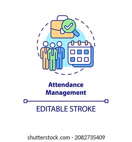 Attendance management concept icon. Tracking discipline at work. Control productivity. Employee monitoring abstract idea thin line illustration. Vector isolated outline color drawing. Editable stroke