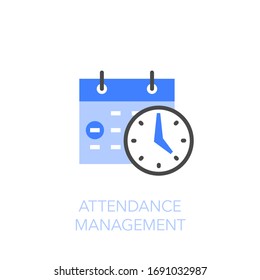 Símbolo de gestión de asistencia con un calendario y un reloj. Fácil de usar para su sitio web o presentación.