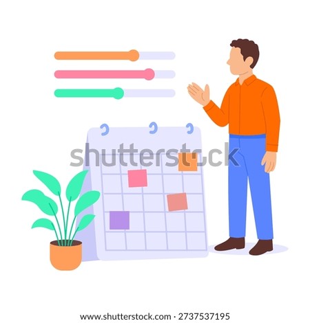 Attendance and Punctuality, reviewing consistency and workplace discipline, Flat vector character illustration
