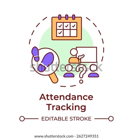 Attendance tracking multi color concept icon. Class schedule. Recording, monitoring. Round shape line illustration. Abstract idea. Graphic design. Easy to use in article, infographic