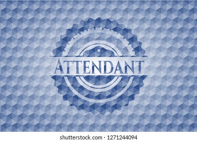 Attendant blue badge with geometric pattern background.