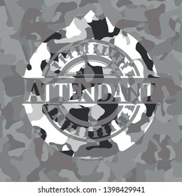 Attendant written on a grey camouflage texture