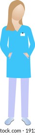 The attending physician in a dressing gown and special clothing. A girl doctor, isolated on a white background. Vector illustration in a flat style.
