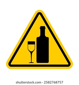 Attention alcohol. Yellow road sign. Caution liquor