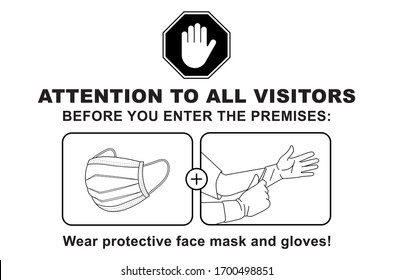 ATENCIÓN A TODOS LOS VISITANTES ANTES DE ENTRAR EN LOS LOCALES CON MÁSCARA PROTECTORA Y GLOVES_SIGN