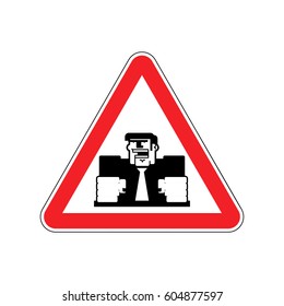 Attention angry boss. chief to red triangle. Office sign of Caution!