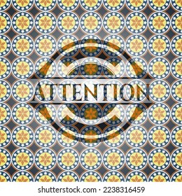 Attention arabesque badge background. arabic decoration. 