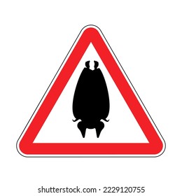 Attention Bat. Caution flittermouse. Red triangle road sign