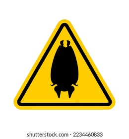 Attention Bat. Caution flittermouse. Yellow triangle road sign